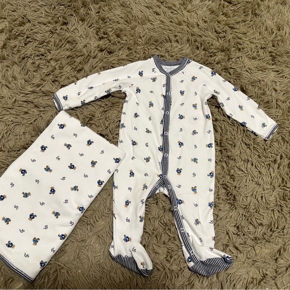 Polo Bear Cotton Footed Coverall with matching blanket - Picture 3 of 11